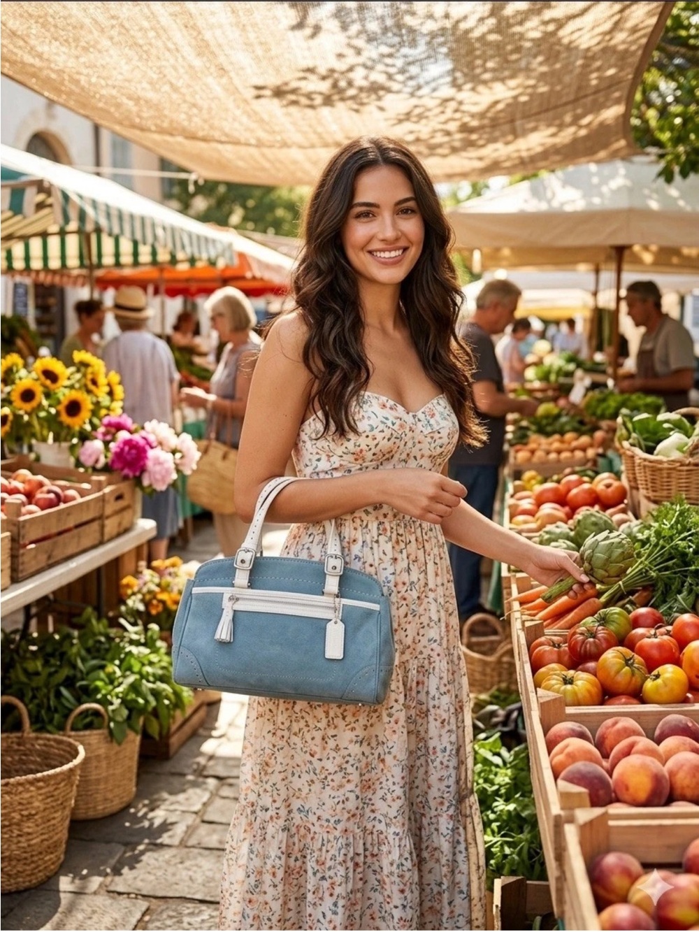 Coach Hamptons Satchel/Wristlet Set, Baby Blue Suede, White Leather Trim VINTAGE - Picture 2 of 13